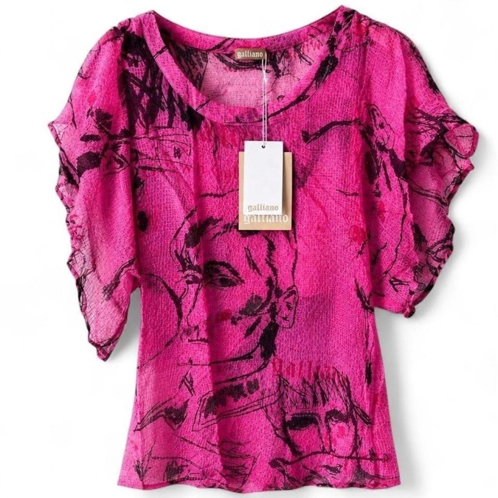 John Galliano NWT Sheer graphic top with a unique design